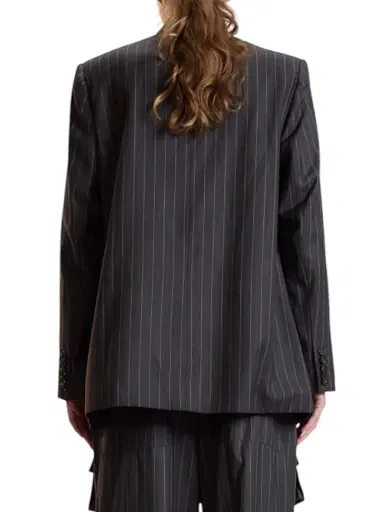 CYNTHIA ROWLEY Women's Pinstriped Oversized Blazer - Heather Grey - Size Large | Thumbnail 4