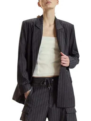 CYNTHIA ROWLEY Women's Pinstriped Oversized Blazer - Heather Grey - Size Large | Thumbnail 1