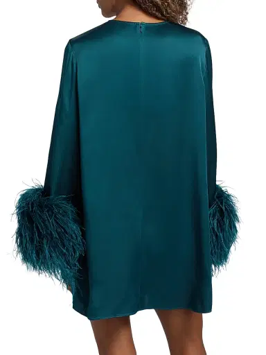LaPointe Women's Feather-Cuff Satin Shift Minidress - Teal | Thumbnail 5 LaPointe Women's Feather-Cuff Satin Shift Minidress - Teal | Thumbnail 5