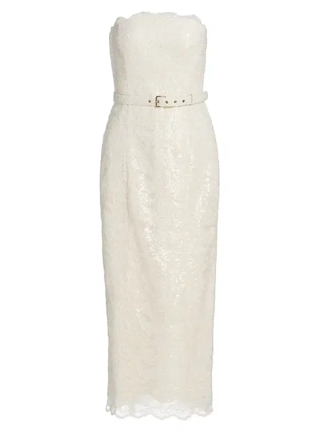 Toccin Women's Vivian Strapless Belted Lace Midi-Dress -