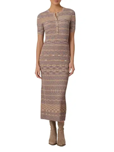 Shoshanna Women's Lara Henley Midi-Dress - Tan Slate Blue Burnt Umber | Thumbnail 2 Shoshanna Women's Lara Henley Midi-Dress - Tan Slate Blue Burnt Umber | Thumbnail 2