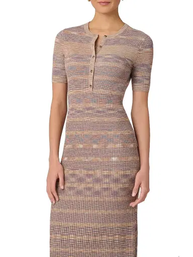 Shoshanna Women's Lara Henley Midi-Dress - Tan Slate Blue Burnt Umber | Thumbnail 4 Shoshanna Women's Lara Henley Midi-Dress - Tan Slate Blue Burnt Umber | Thumbnail 4