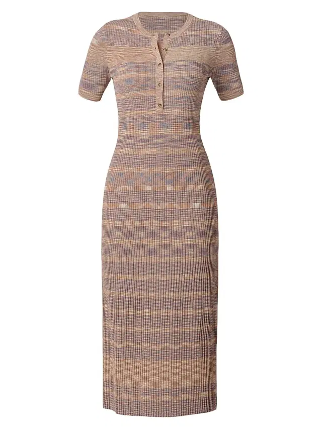 Shoshanna Women's Lara Henley Midi-Dress - Tan Slate Blue Burnt Umber