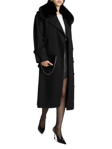 Self-Portrait Women's Faux Fur Collar Twill Trench Coat | Thumbnail 2 Self-Portrait Women's Faux Fur Collar Twill Trench Coat | Thumbnail 2