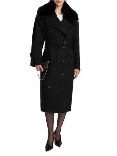 Self-Portrait Women's Faux Fur Collar Twill Trench Coat | Thumbnail 3 Self-Portrait Women's Faux Fur Collar Twill Trench Coat | Thumbnail 3