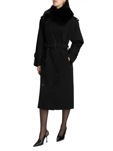 Self-Portrait Women's Faux Fur Collar Twill Trench Coat | Thumbnail 4 Self-Portrait Women's Faux Fur Collar Twill Trench Coat | Thumbnail 4