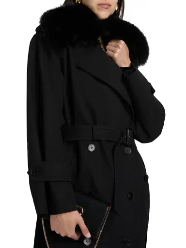 Self-Portrait Women's Faux Fur Collar Twill Trench Coat | Thumbnail 7 Self-Portrait Women's Faux Fur Collar Twill Trench Coat | Thumbnail 7