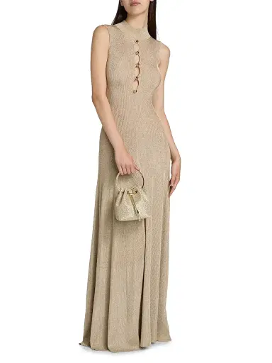 Self-Portrait Women's Cut-Out Metallic Rib-Knit Maxi Dress - Gold | Thumbnail 3