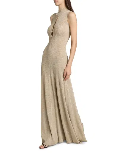 Self-Portrait Women's Cut-Out Metallic Rib-Knit Maxi Dress - Gold | Thumbnail 4