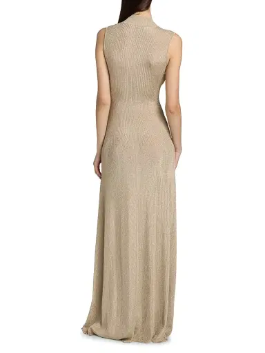 Self-Portrait Women's Cut-Out Metallic Rib-Knit Maxi Dress - Gold | Thumbnail 5