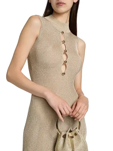 Self-Portrait Women's Cut-Out Metallic Rib-Knit Maxi Dress - Gold | Thumbnail 6