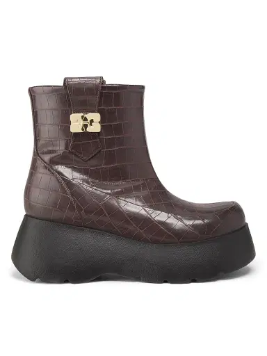 Ganni Women's Kat Crocodile-Embossed Leather Platform Ankle Boots - Chocolate Fondant | Thumbnail 1 Ganni Women's Kat Crocodile-Embossed Leather Platform Ankle Boots - Chocolate Fondant | Thumbnail 1