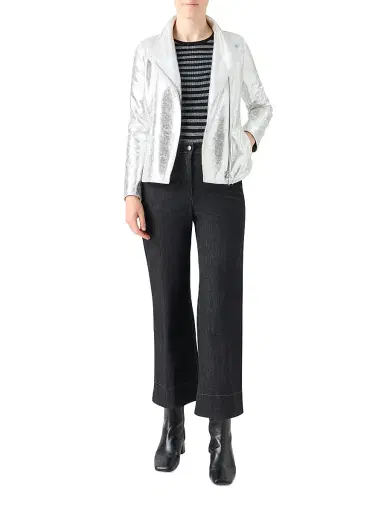 Akris punto Women's Metallic Moto Jacket - Aluminum | Thumbnail 2 Akris punto Women's Metallic Moto Jacket - Aluminum | Thumbnail 2