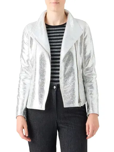 Akris punto Women's Metallic Moto Jacket - Aluminum | Thumbnail 3 Akris punto Women's Metallic Moto Jacket - Aluminum | Thumbnail 3