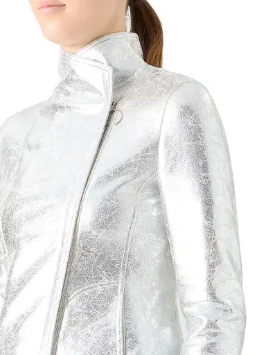 Akris punto Women's Metallic Moto Jacket - Aluminum | Thumbnail 6 Akris punto Women's Metallic Moto Jacket - Aluminum | Thumbnail 6