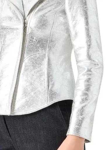 Akris punto Women's Metallic Moto Jacket - Aluminum | Thumbnail 7 Akris punto Women's Metallic Moto Jacket - Aluminum | Thumbnail 7