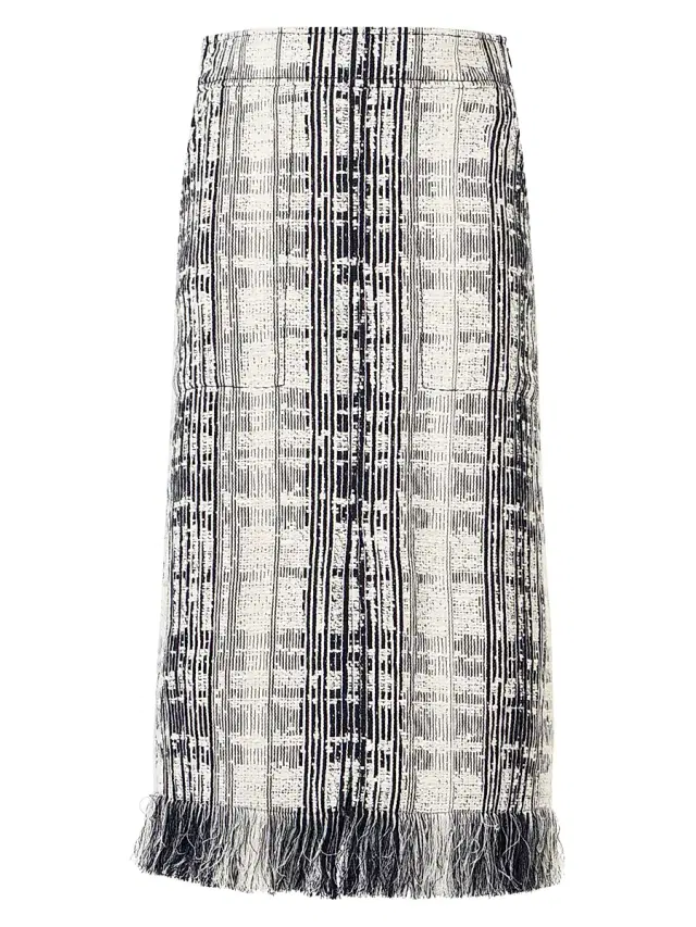 Akris punto Women's Stripe Raw Cotton Tweed Midi-Skirt - Black