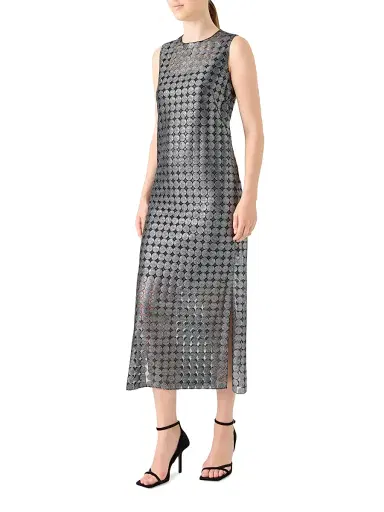 Akris punto Women's Metallic Dot-on-Tulle Embroidered Midi-Dress - Brushed Steel | Thumbnail 3 Akris punto Women's Metallic Dot-on-Tulle Embroidered Midi-Dress - Brushed Steel | Thumbnail 3