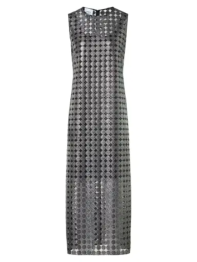 Akris punto Women's Metallic Dot-on-Tulle Embroidered Midi-Dress - Brushed Steel | Thumbnail 1 Akris punto Women's Metallic Dot-on-Tulle Embroidered Midi-Dress - Brushed Steel | Thumbnail 1
