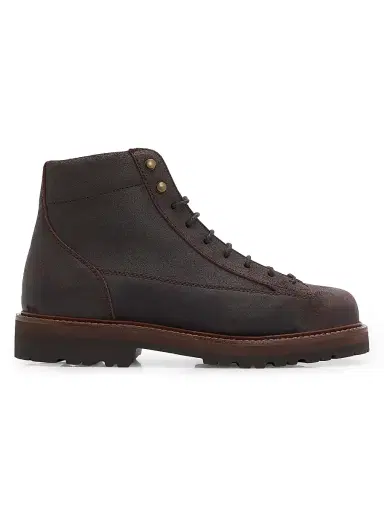 Brunello Cucinelli Men's Suede Lug Boots - Brown Grey | Thumbnail 1 Brunello Cucinelli Men's Suede Lug Boots - Brown Grey | Thumbnail 1