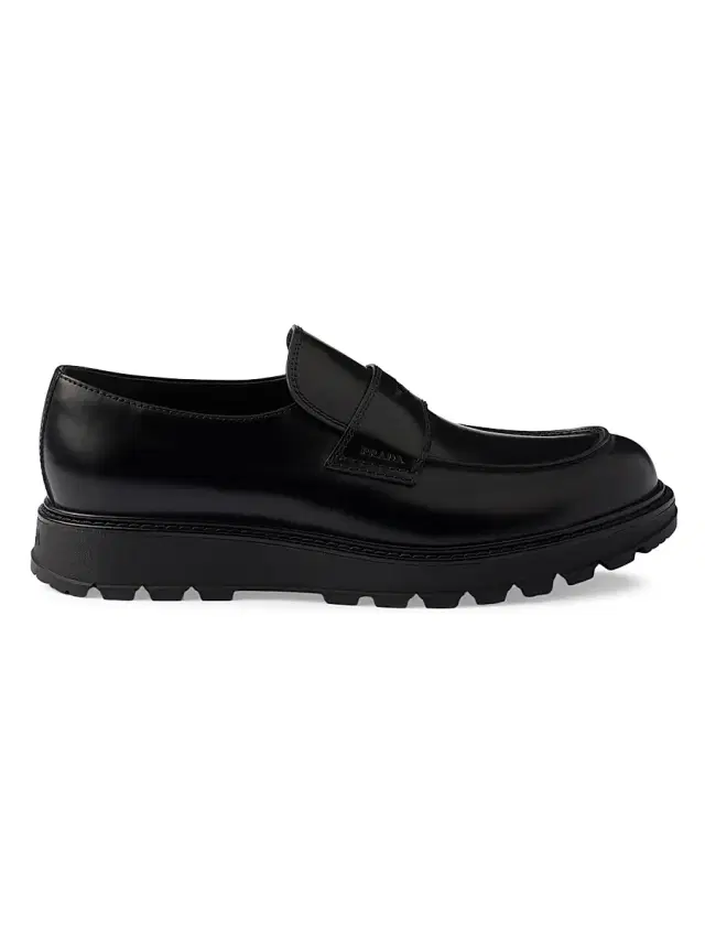 Men's Brushed Leather Loafers - Black