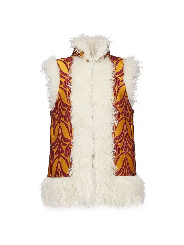 La DoubleJ Women's Sleeveless Folk Jacket - Jacquard Papyrus Gold