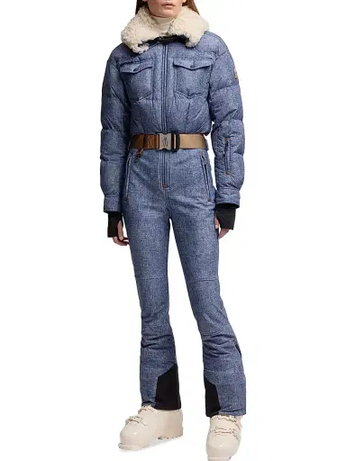 Moncler Grenoble Women's Ski Suit with Shearling Trim - Denim Blue | Thumbnail 2 Moncler Grenoble Women's Ski Suit with Shearling Trim - Denim Blue | Thumbnail 2