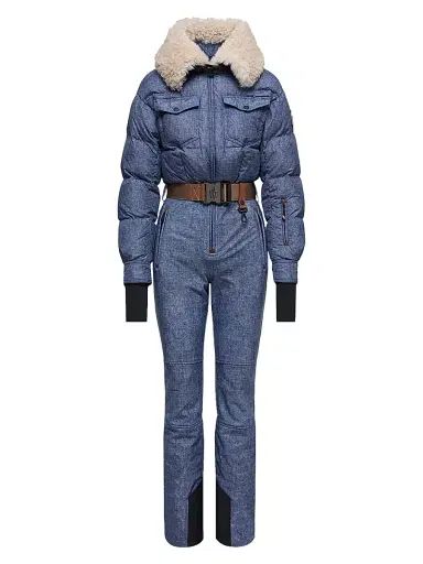 Moncler Grenoble Women's Ski Suit with Shearling Trim - Denim Blue | Thumbnail 1 Moncler Grenoble Women's Ski Suit with Shearling Trim - Denim Blue | Thumbnail 1