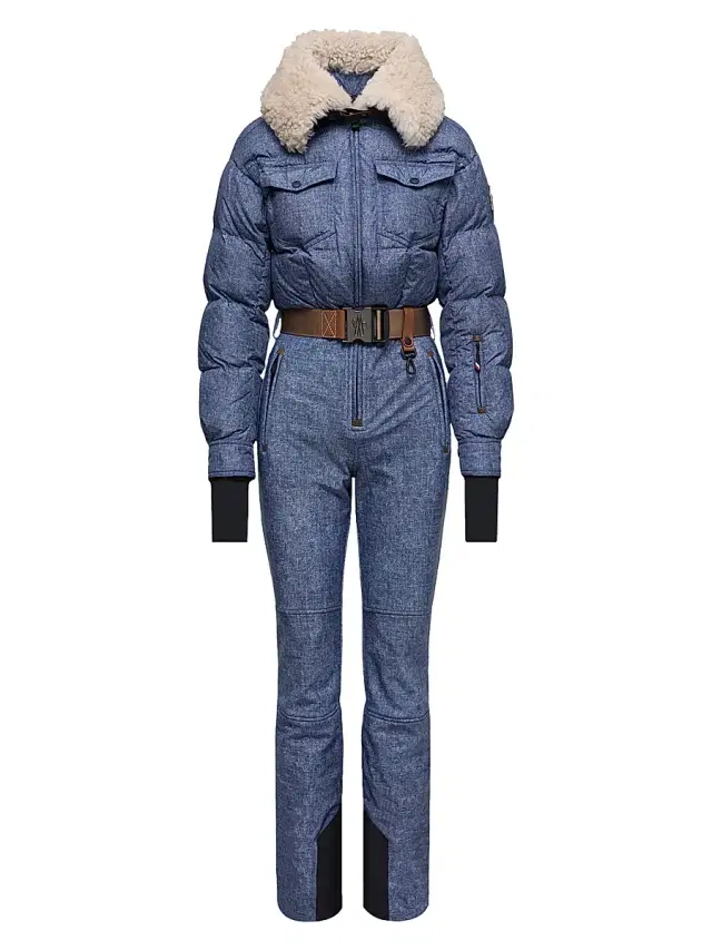 Women's Ski Suit with Shearling Trim - Denim Blue