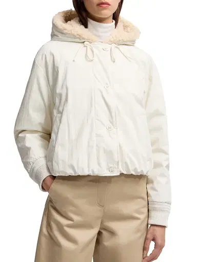 Moncler Women's Nisiro Puffer Jacket with Teddy Trim - White | Thumbnail 2 Moncler Women's Nisiro Puffer Jacket with Teddy Trim - White | Thumbnail 2