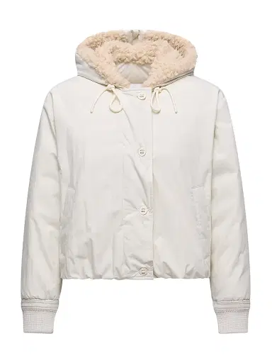 Moncler Women's Nisiro Puffer Jacket with Teddy Trim - White | Thumbnail 1 Moncler Women's Nisiro Puffer Jacket with Teddy Trim - White | Thumbnail 1