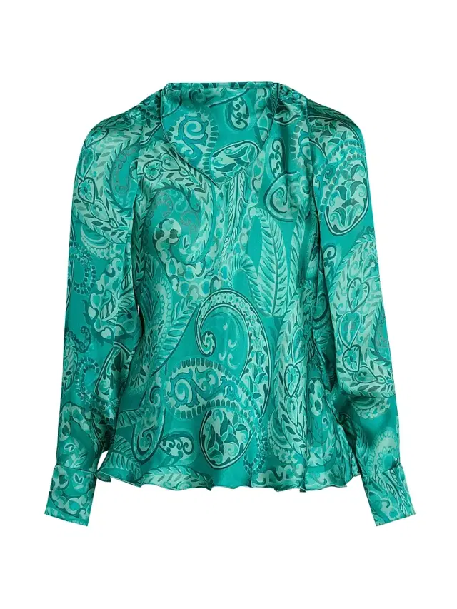 Women's Paisley-Printed Silk Top - Printed Azure Base
