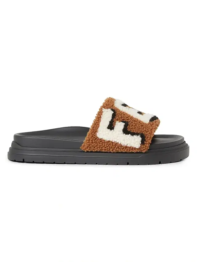 Men's Logo Shearling Slide Sandals - Latte Nero