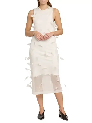 Jil Sander Women's Feather Silk Sleeveless Midi-Dress - Natural | Thumbnail 2 Jil Sander Women's Feather Silk Sleeveless Midi-Dress - Natural | Thumbnail 2