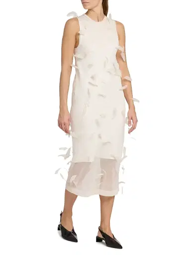 Jil Sander Women's Feather Silk Sleeveless Midi-Dress - Natural | Thumbnail 4 Jil Sander Women's Feather Silk Sleeveless Midi-Dress - Natural | Thumbnail 4