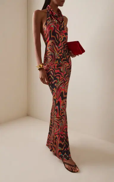 Christopher John Rogers Printed Satin Cowl-Neck Halter Gown | Thumbnail 2 Christopher John Rogers Printed Satin Cowl-Neck Halter Gown | Thumbnail 2