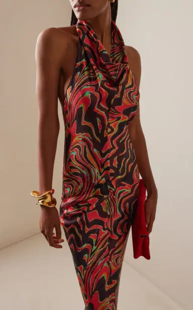 Christopher John Rogers Printed Satin Cowl-Neck Halter Gown | Thumbnail 3 Christopher John Rogers Printed Satin Cowl-Neck Halter Gown | Thumbnail 3