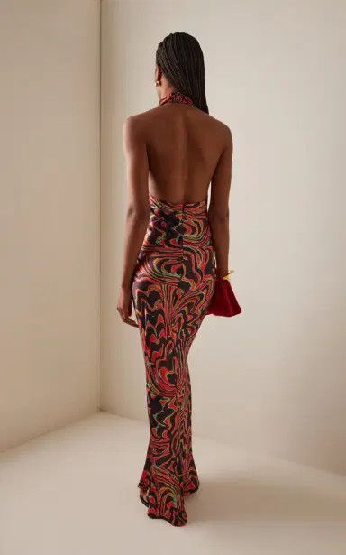 Christopher John Rogers Printed Satin Cowl-Neck Halter Gown | Thumbnail 4 Christopher John Rogers Printed Satin Cowl-Neck Halter Gown | Thumbnail 4