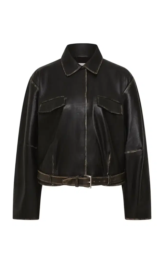Belted Brushed-Leather Jacket