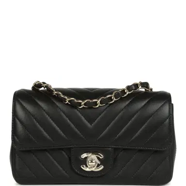 Chanel Chanel Mini Chevron Classic Rectangular Flap Bag Black Lambskin Light Gold Hardware | Thumbnail 1 Chanel Chanel Mini Chevron Classic Rectangular Flap Bag Black Lambskin Light Gold Hardware | Thumbnail 1