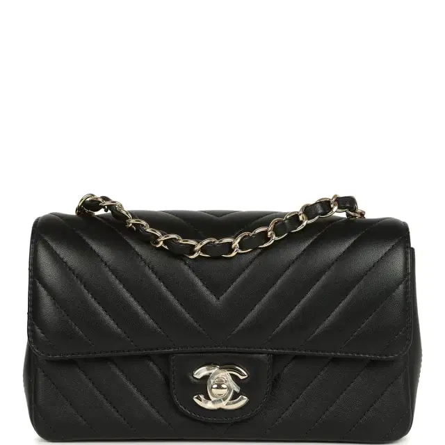 Chanel Chanel Mini Chevron Classic Rectangular Flap Bag Black Lambskin Light Gold Hardware