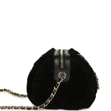 Chanel Chanel Mini Timeless Classic Barrel Bag with Chain Black Shearling Light Gold Hardware | Thumbnail 3