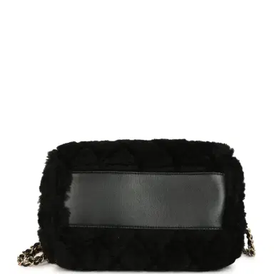 Chanel Chanel Mini Timeless Classic Barrel Bag with Chain Black Shearling Light Gold Hardware | Thumbnail 6