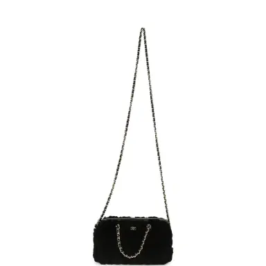 Chanel Chanel Mini Timeless Classic Barrel Bag with Chain Black Shearling Light Gold Hardware | Thumbnail 7