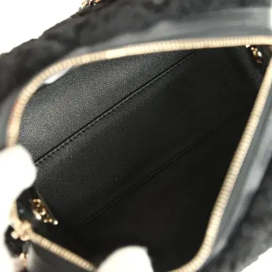 Chanel Chanel Mini Timeless Classic Barrel Bag with Chain Black Shearling Light Gold Hardware | Thumbnail 8