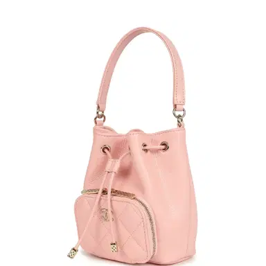 Chanel Chanel Mini Top Handle Bucket Bag with Chain Pink Shiny Caviar Light Gold Hardware | Thumbnail 5