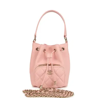 Chanel Chanel Mini Top Handle Bucket Bag with Chain Pink Shiny Caviar Light Gold Hardware | Thumbnail 1