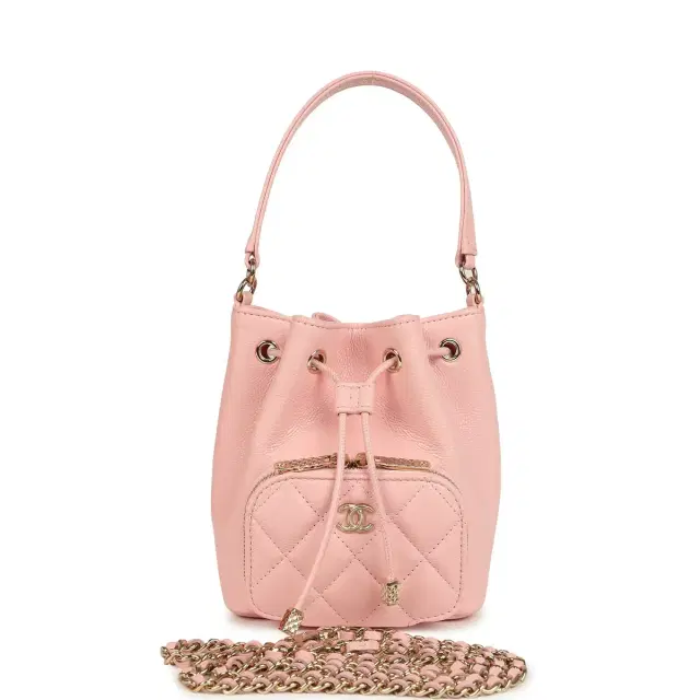 Chanel Chanel Mini Top Handle Bucket Bag with Chain Pink Shiny Caviar Light Gold Hardware