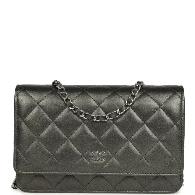 Chanel Chanel Wallet On Chain WOC Metallic Grey Lambskin Silver Hardware