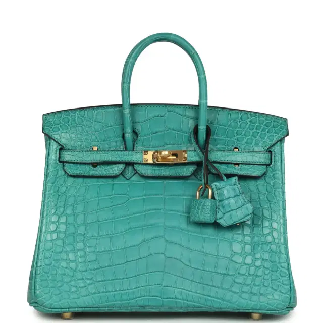 hermes Hermes Birkin 25 Bleu Paon Matte Alligator Gold Hardware